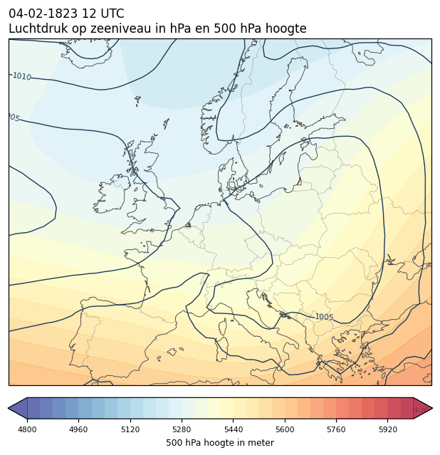 Weerkaart van 4 februari 1823 om 12 UTC