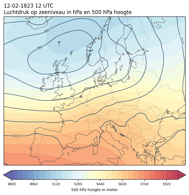Weerkaart van 12 februari 1823 om 12 UTC