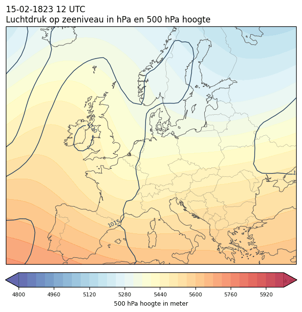 Weerkaart van 15 februari 1823 om 12 UTC