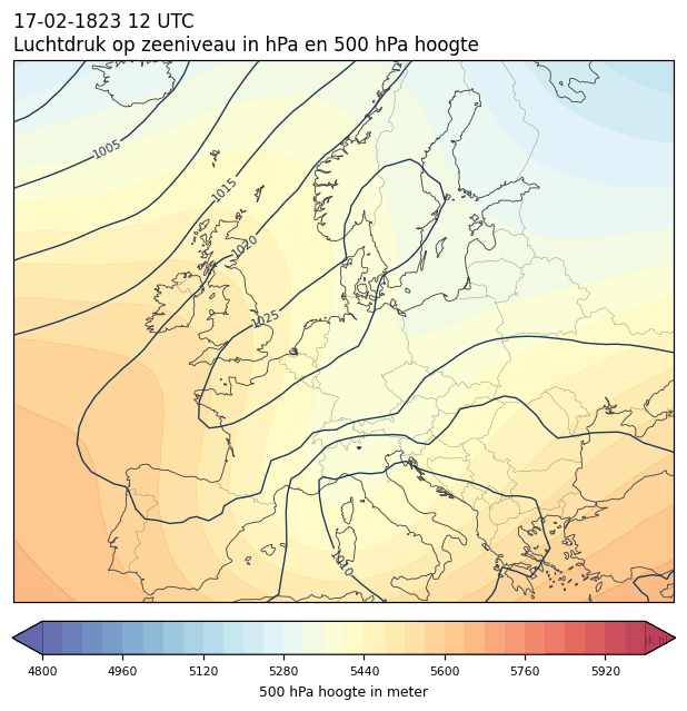Weerkaart van 17 februari 1823 om 12 UTC