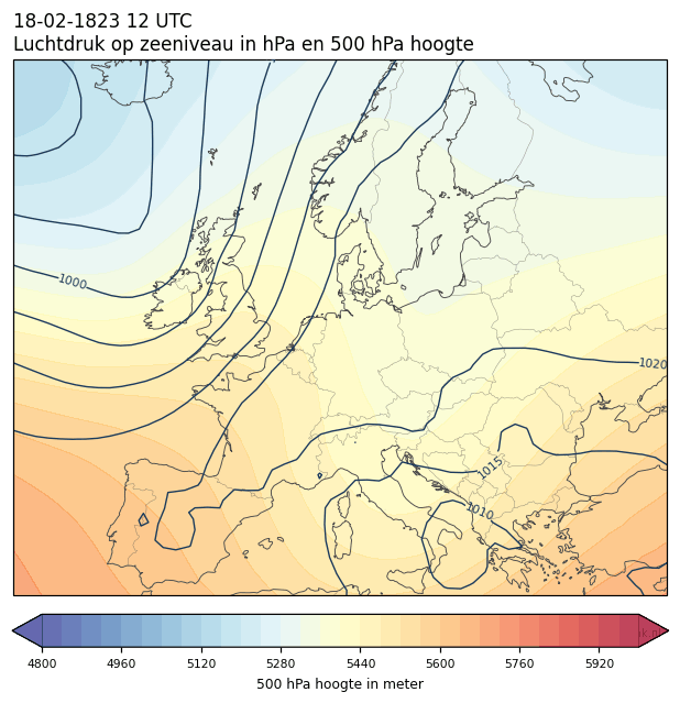 Weerkaart van 18 februari 1823 om 12 UTC