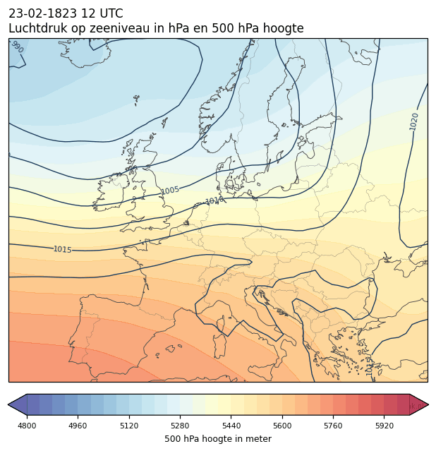 Weerkaart van 23 februari 1823 om 12 UTC