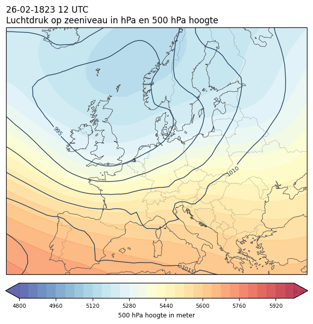 Weerkaart van 26 februari 1823 om 12 UTC