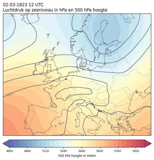 Weerkaart van 2 maart 1823 om 12 UTC