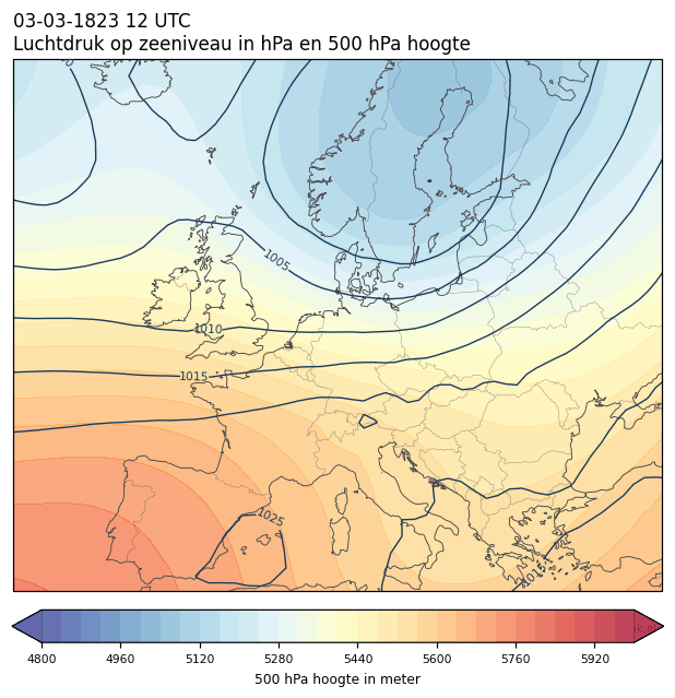 Weerkaart van 3 maart 1823 om 12 UTC