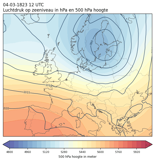 Weerkaart van 4 maart 1823 om 12 UTC