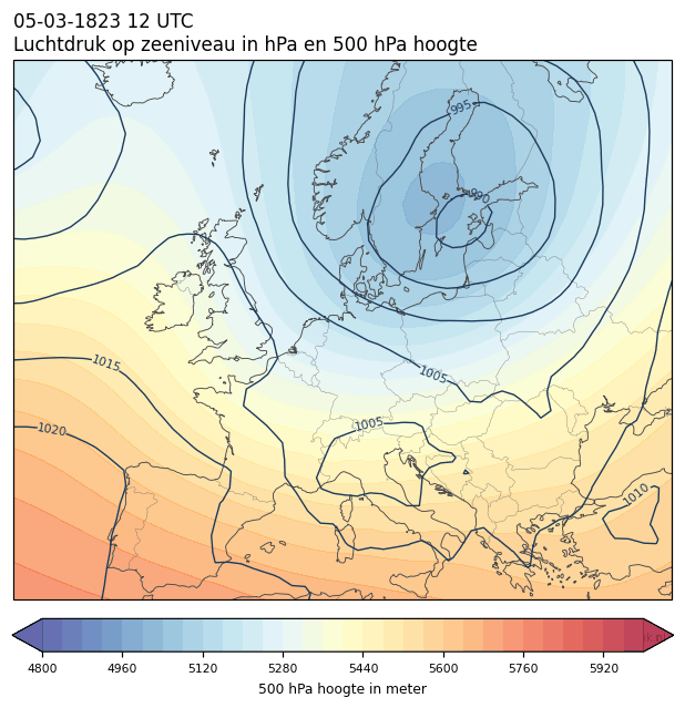 Weerkaart van 5 maart 1823 om 12 UTC
