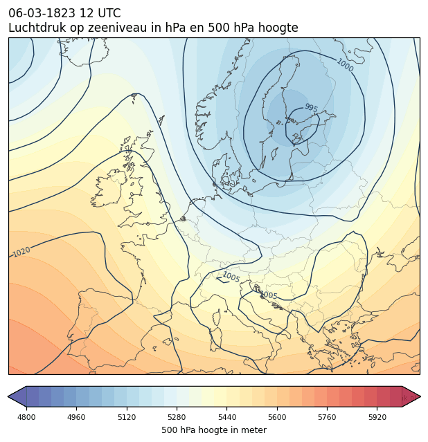 Weerkaart van 6 maart 1823 om 12 UTC