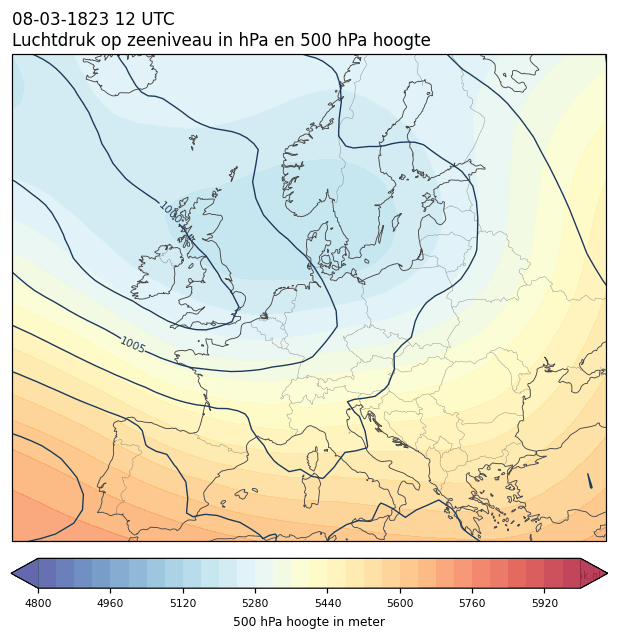 Weerkaart van 8 maart 1823 om 12 UTC