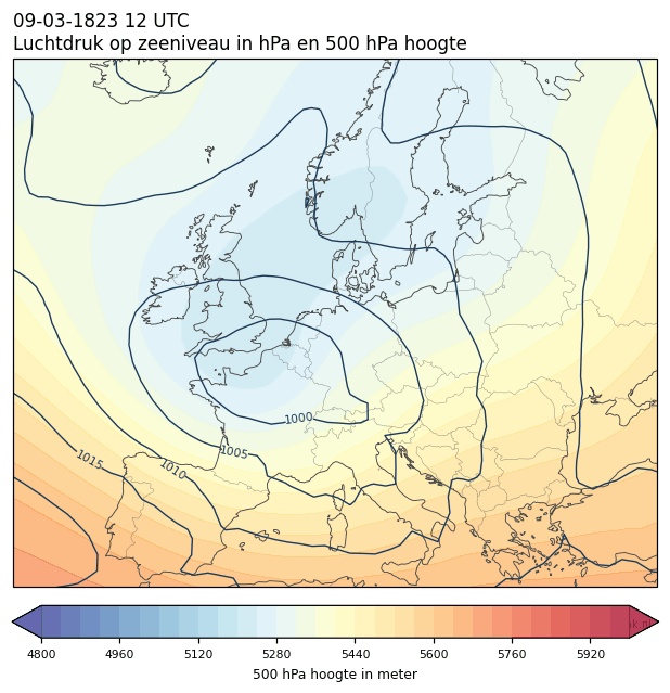 Weerkaart van 9 maart 1823 om 12 UTC