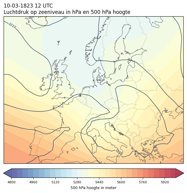 Weerkaart van 10 maart 1823 om 12 UTC