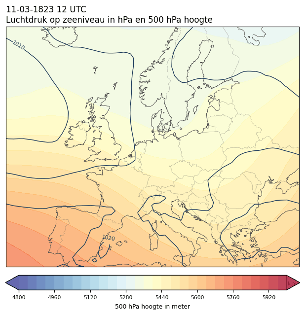 Weerkaart van 11 maart 1823 om 12 UTC