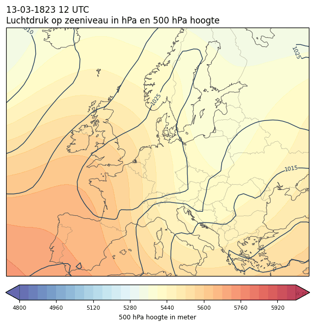Weerkaart van 13 maart 1823 om 12 UTC