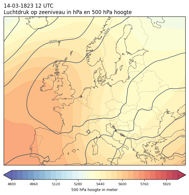 Weerkaart van 14 maart 1823 om 12 UTC
