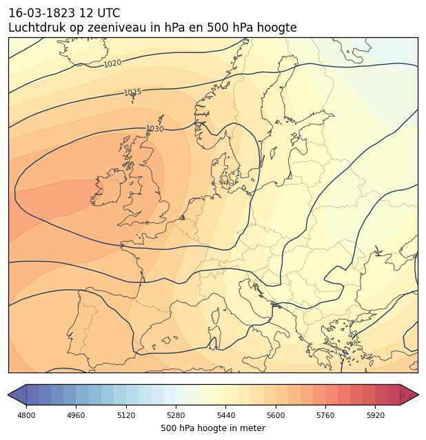 Weerkaart van 16 maart 1823 om 12 UTC