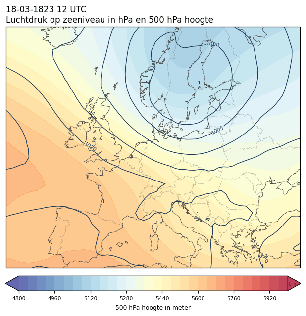 Weerkaart van 18 maart 1823 om 12 UTC