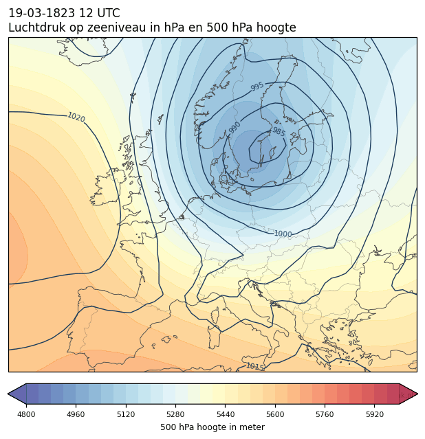 Weerkaart van 19 maart 1823 om 12 UTC
