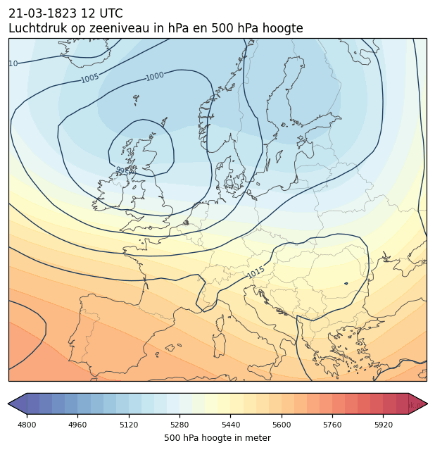 Weerkaart van 21 maart 1823 om 12 UTC