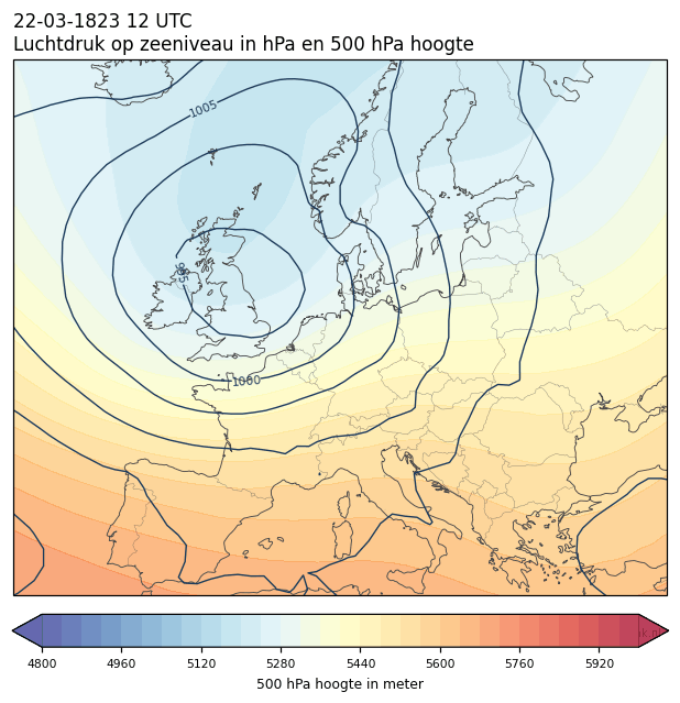 Weerkaart van 22 maart 1823 om 12 UTC