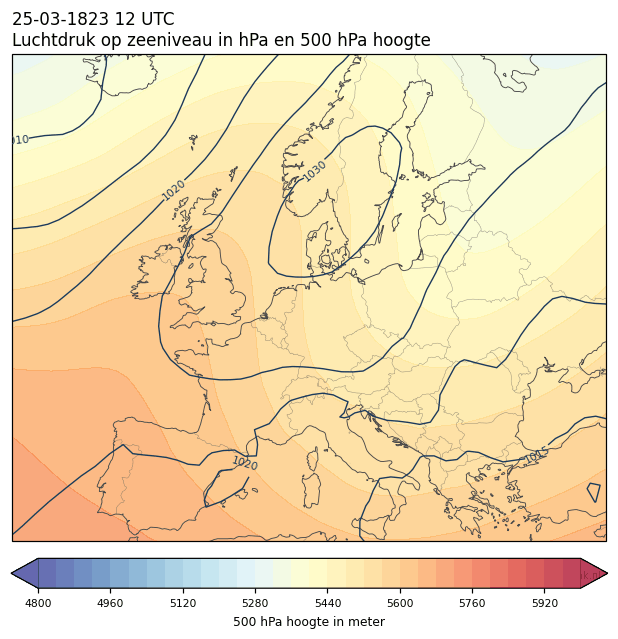 Weerkaart van 25 maart 1823 om 12 UTC