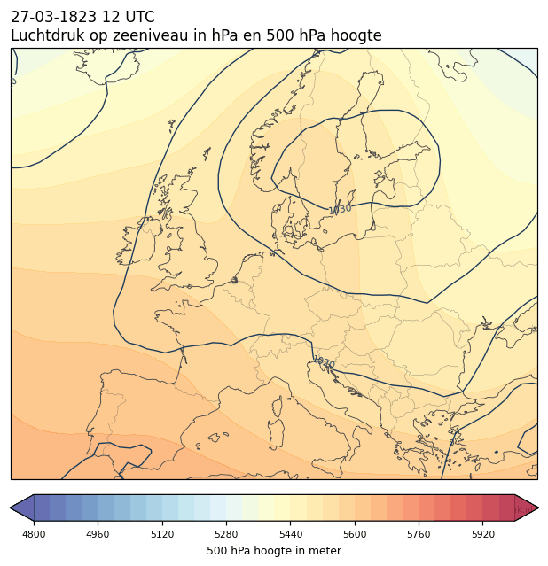 Weerkaart van 27 maart 1823 om 12 UTC
