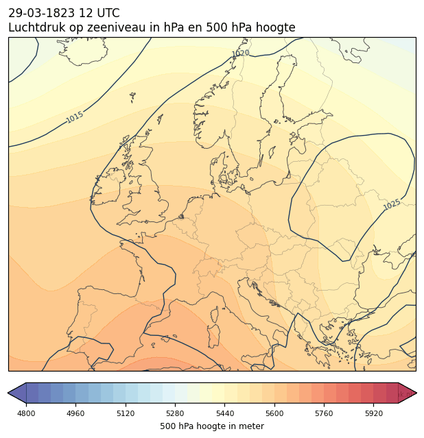 Weerkaart van 29 maart 1823 om 12 UTC