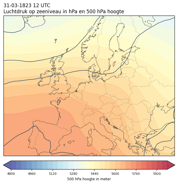 Weerkaart van 31 maart 1823 om 12 UTC