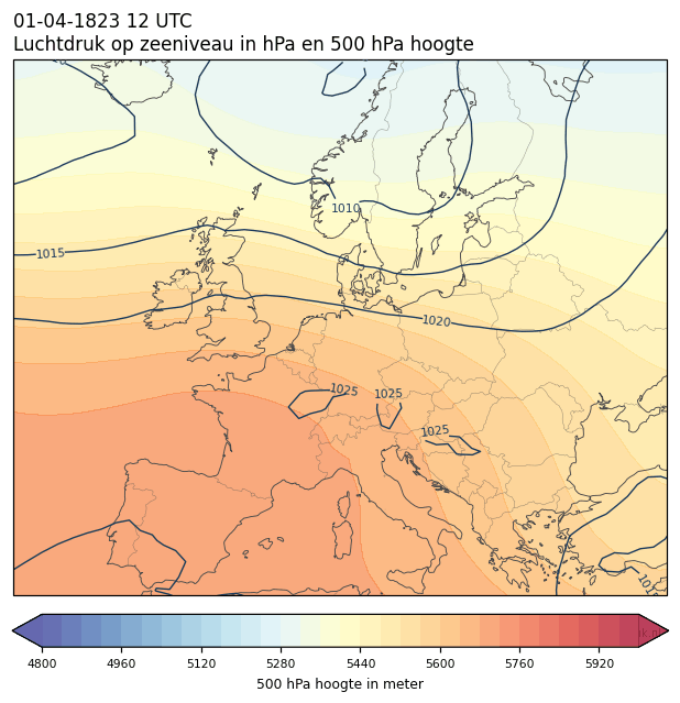 Weerkaart van 1 april 1823 om 12 UTC