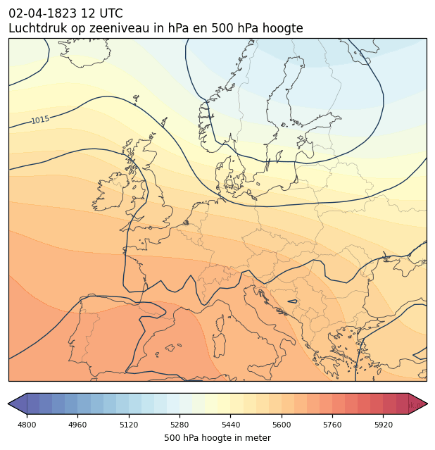 Weerkaart van 2 april 1823 om 12 UTC