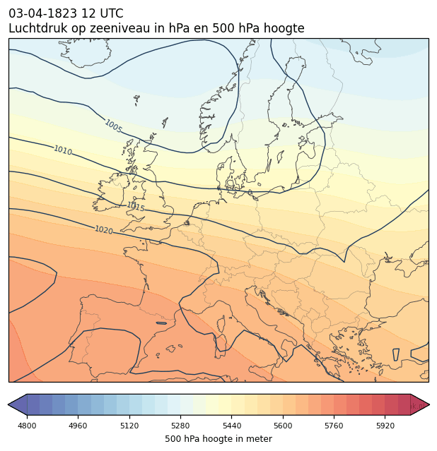 Weerkaart van 3 april 1823 om 12 UTC
