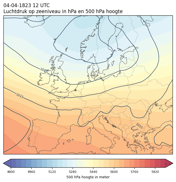 Weerkaart van 4 april 1823 om 12 UTC