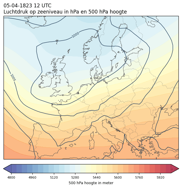 Weerkaart van 5 april 1823 om 12 UTC