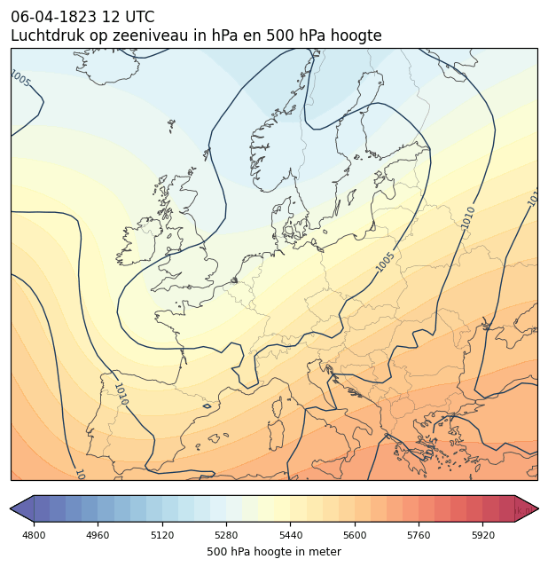 Weerkaart van 6 april 1823 om 12 UTC