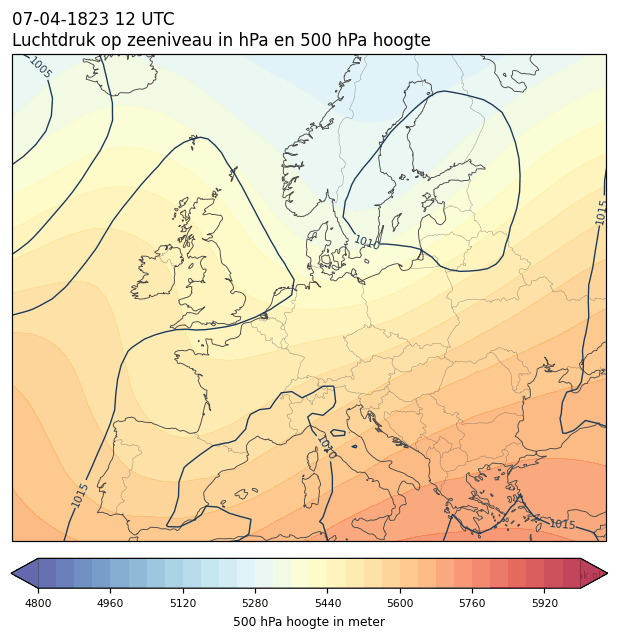 Weerkaart van 7 april 1823 om 12 UTC
