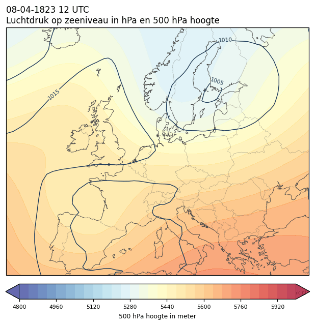 Weerkaart van 8 april 1823 om 12 UTC