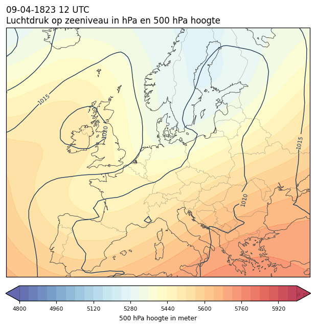 Weerkaart van 9 april 1823 om 12 UTC