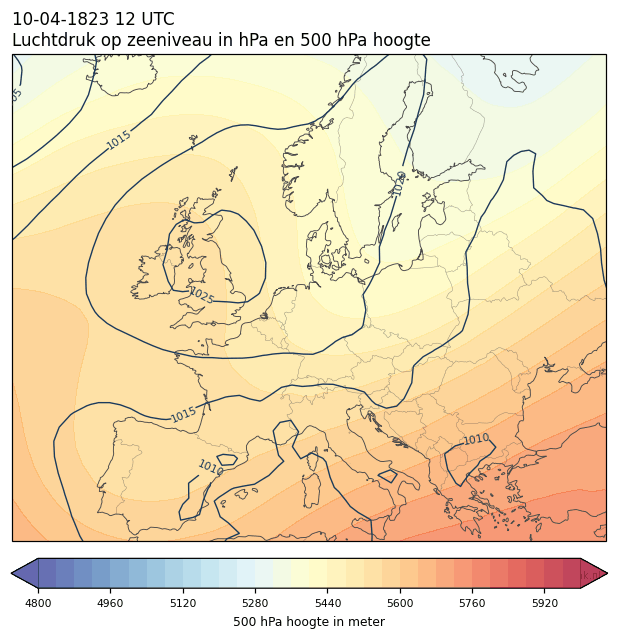 Weerkaart van 10 april 1823 om 12 UTC