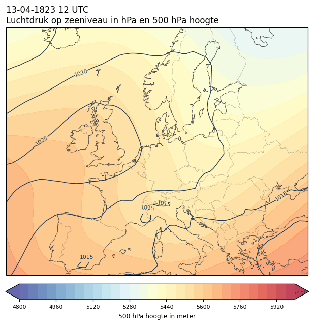 Weerkaart van 13 april 1823 om 12 UTC