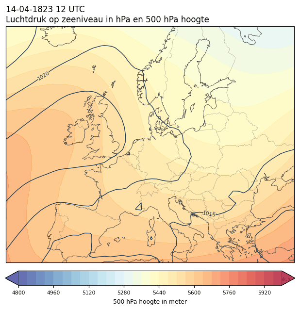 Weerkaart van 14 april 1823 om 12 UTC