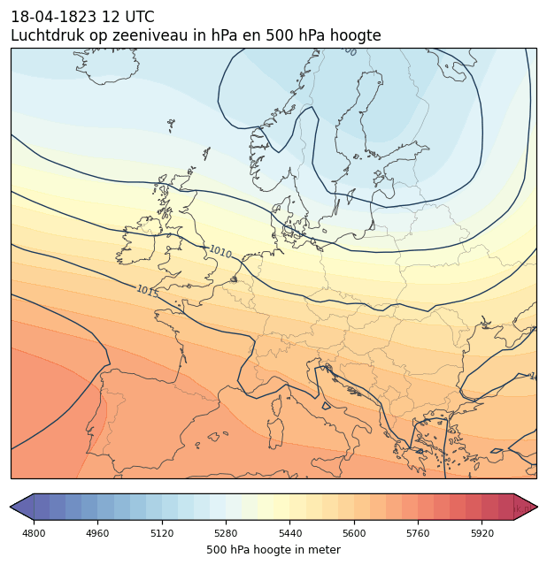 Weerkaart van 18 april 1823 om 12 UTC