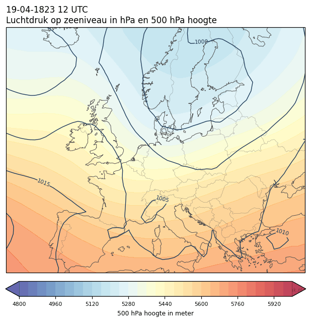 Weerkaart van 19 april 1823 om 12 UTC