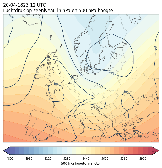 Weerkaart van 20 april 1823 om 12 UTC