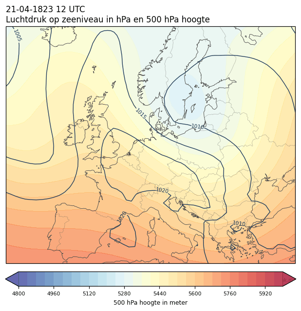 Weerkaart van 21 april 1823 om 12 UTC
