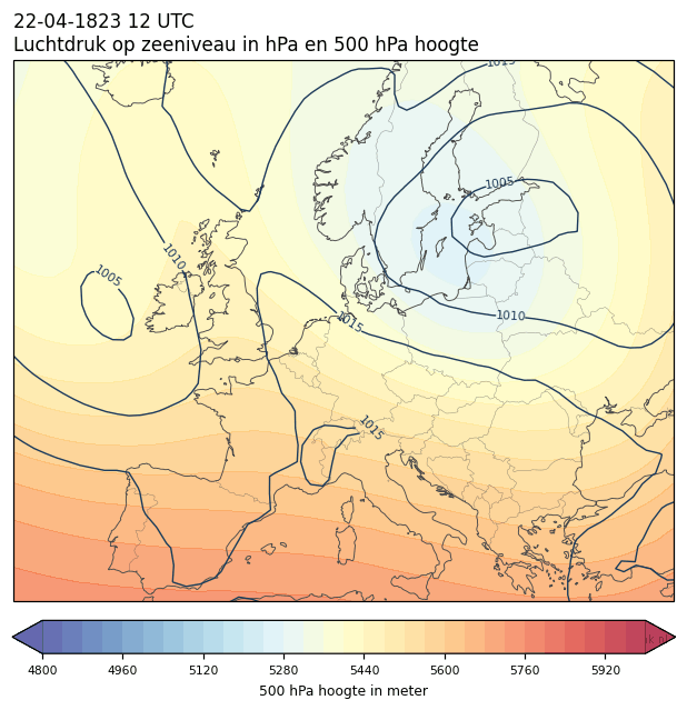 Weerkaart van 22 april 1823 om 12 UTC
