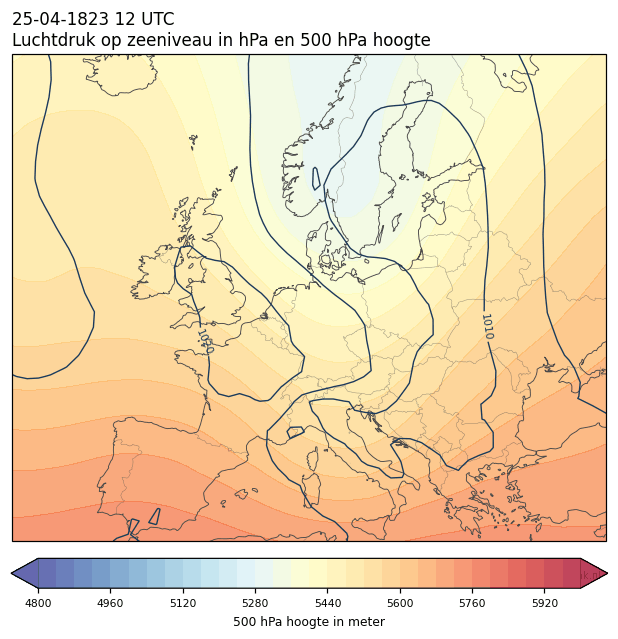 Weerkaart van 25 april 1823 om 12 UTC
