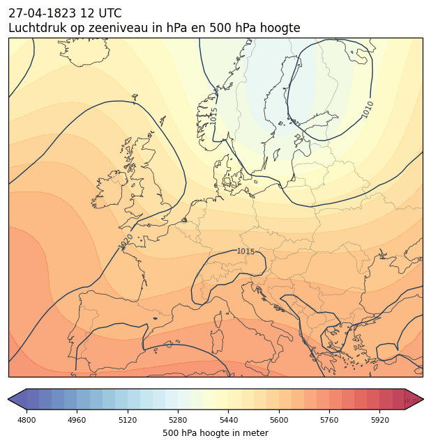 Weerkaart van 27 april 1823 om 12 UTC