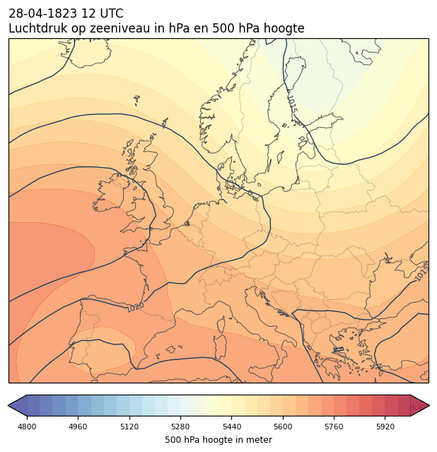 Weerkaart van 28 april 1823 om 12 UTC