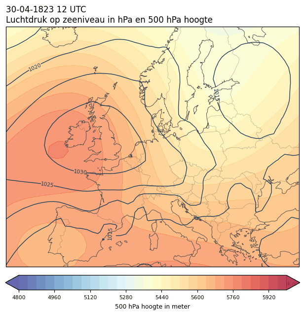 Weerkaart van 30 april 1823 om 12 UTC