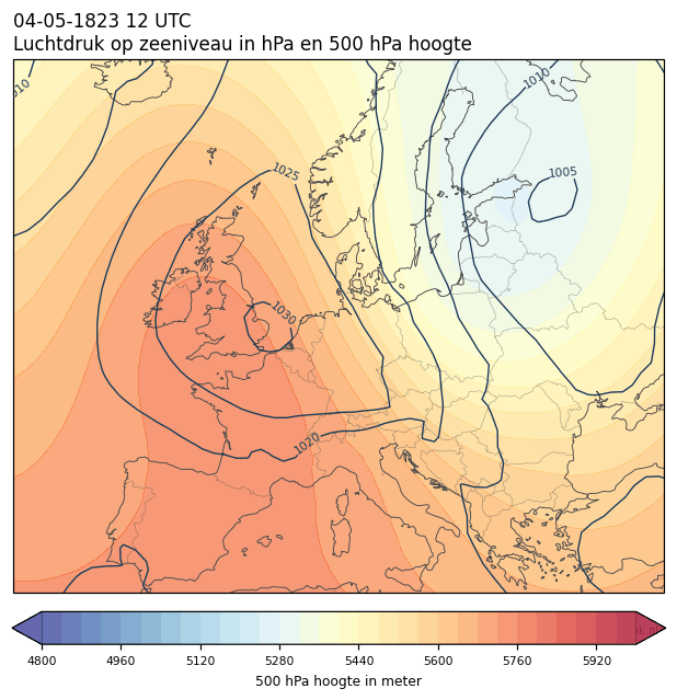 Weerkaart van 4 mei 1823 om 12 UTC