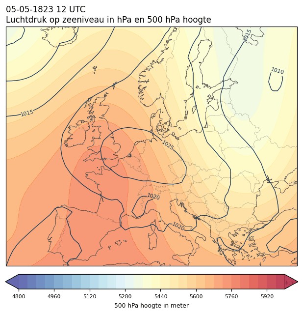 Weerkaart van 5 mei 1823 om 12 UTC